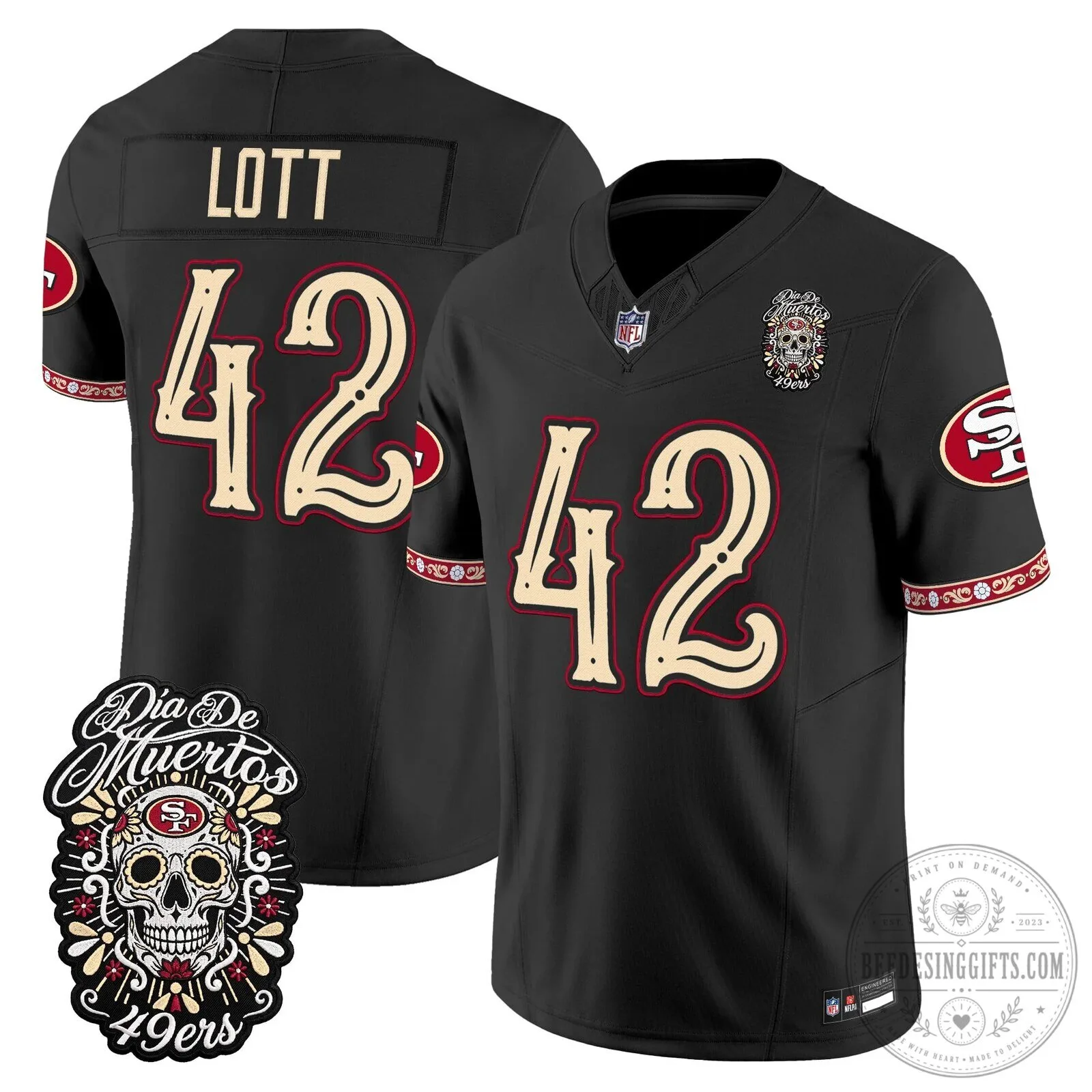 Dia de los Muertos Football Jersey for Fred Warner of the San Francisco 49ers 72 Dia de los Muertos Football Jersey for Fred Warner of the San Francisco 49ers