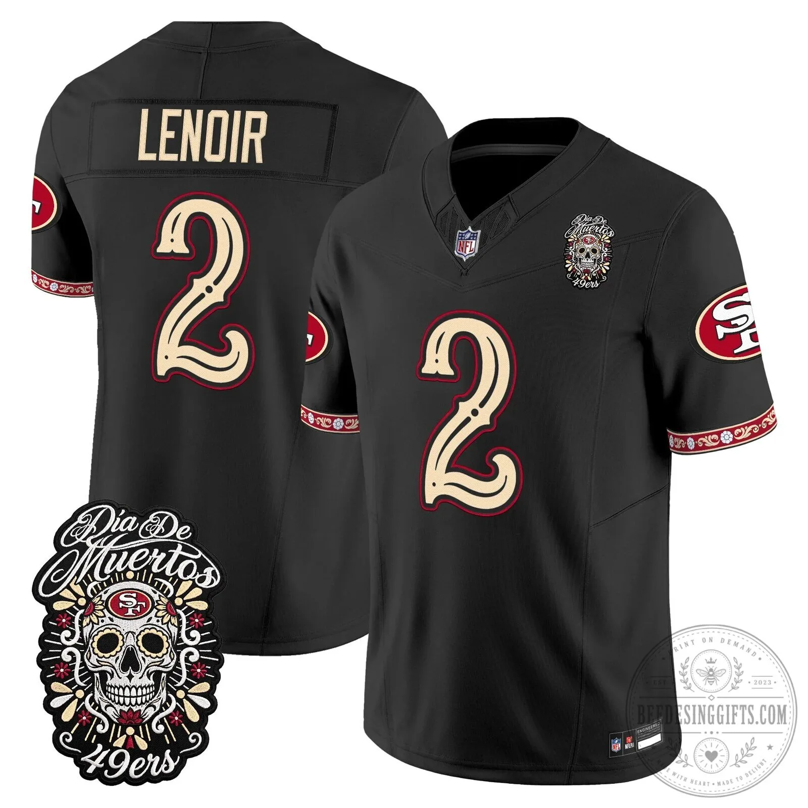 Dia de los Muertos Football Jersey for Fred Warner of the San Francisco 49ers 73 Dia de los Muertos Football Jersey for Fred Warner of the San Francisco 49ers