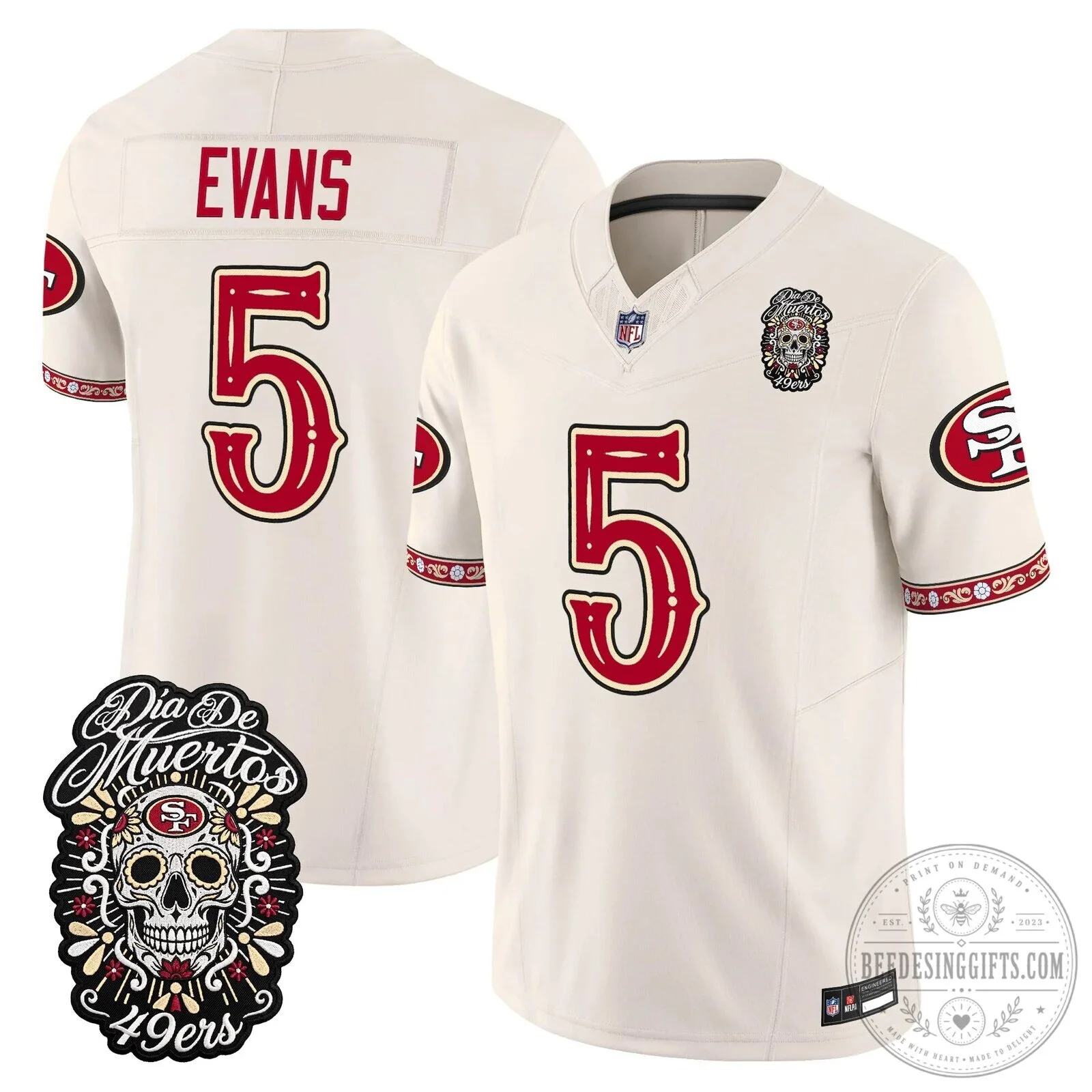 Dia de los Muertos Football Jersey for Fred Warner of the San Francisco 49ers 75 Dia de los Muertos Football Jersey for Fred Warner of the San Francisco 49ers