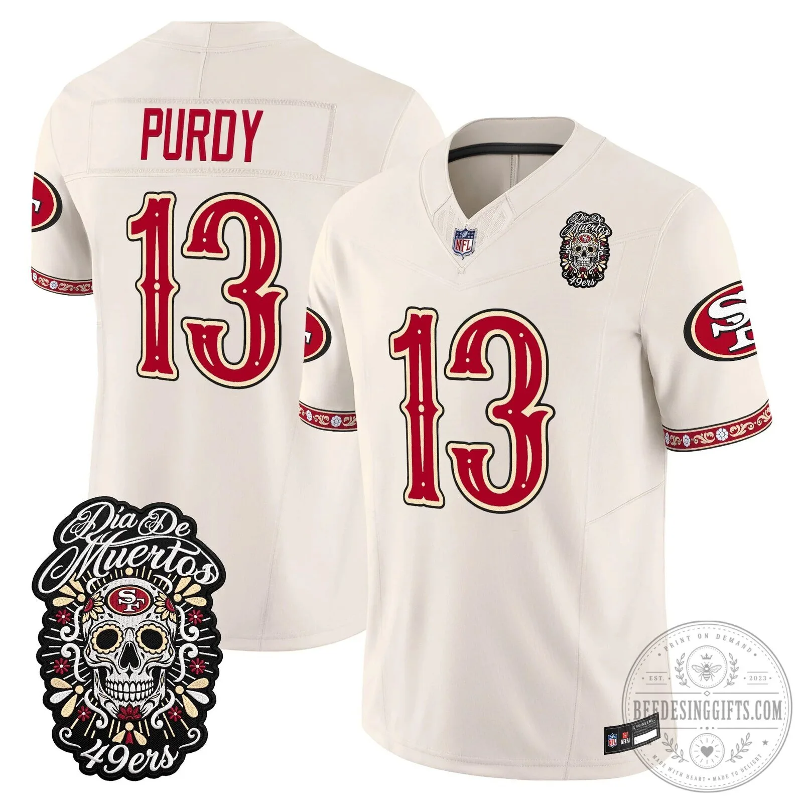 Dia de los Muertos Football Jersey for Fred Warner of the San Francisco 49ers 76 Dia de los Muertos Football Jersey for Fred Warner of the San Francisco 49ers