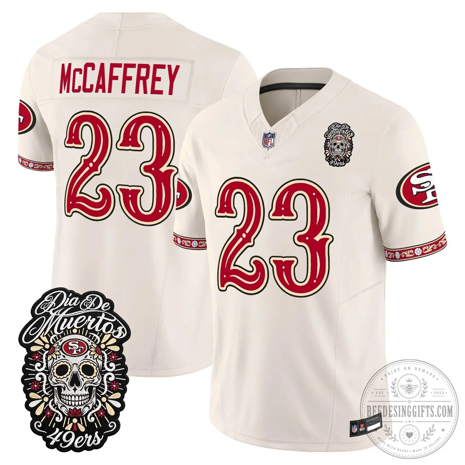 Dia de los Muertos Football Jersey for Fred Warner of the San Francisco 49ers 77 Dia de los Muertos Football Jersey for Fred Warner of the San Francisco 49ers