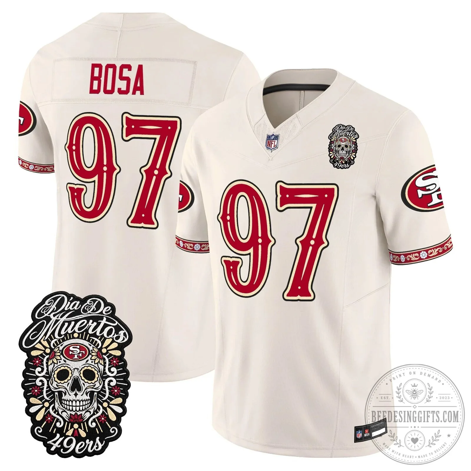 Dia de los Muertos Football Jersey for Fred Warner of the San Francisco 49ers 81 Dia de los Muertos Football Jersey for Fred Warner of the San Francisco 49ers