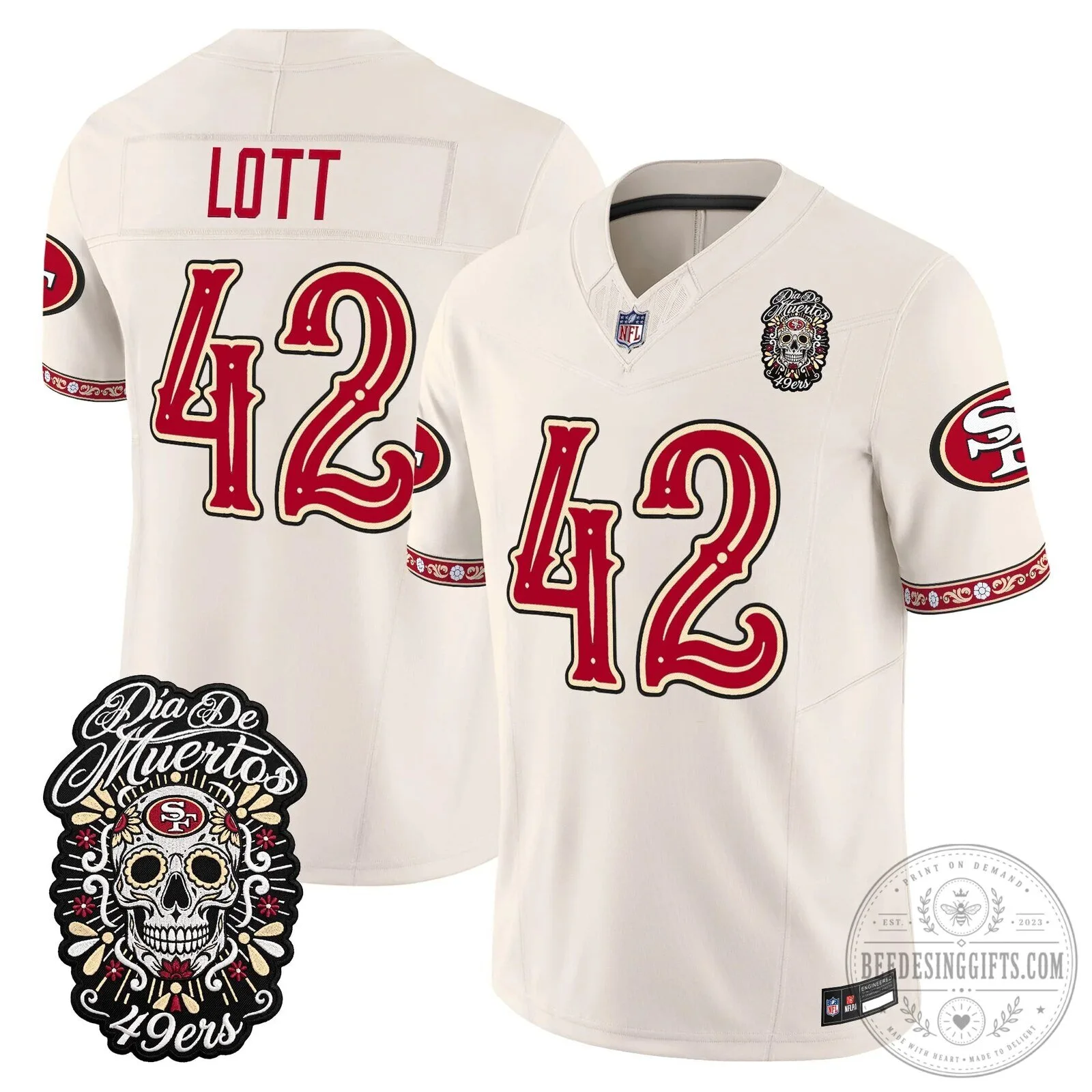 Dia de los Muertos Football Jersey for Fred Warner of the San Francisco 49ers 82 Dia de los Muertos Football Jersey for Fred Warner of the San Francisco 49ers