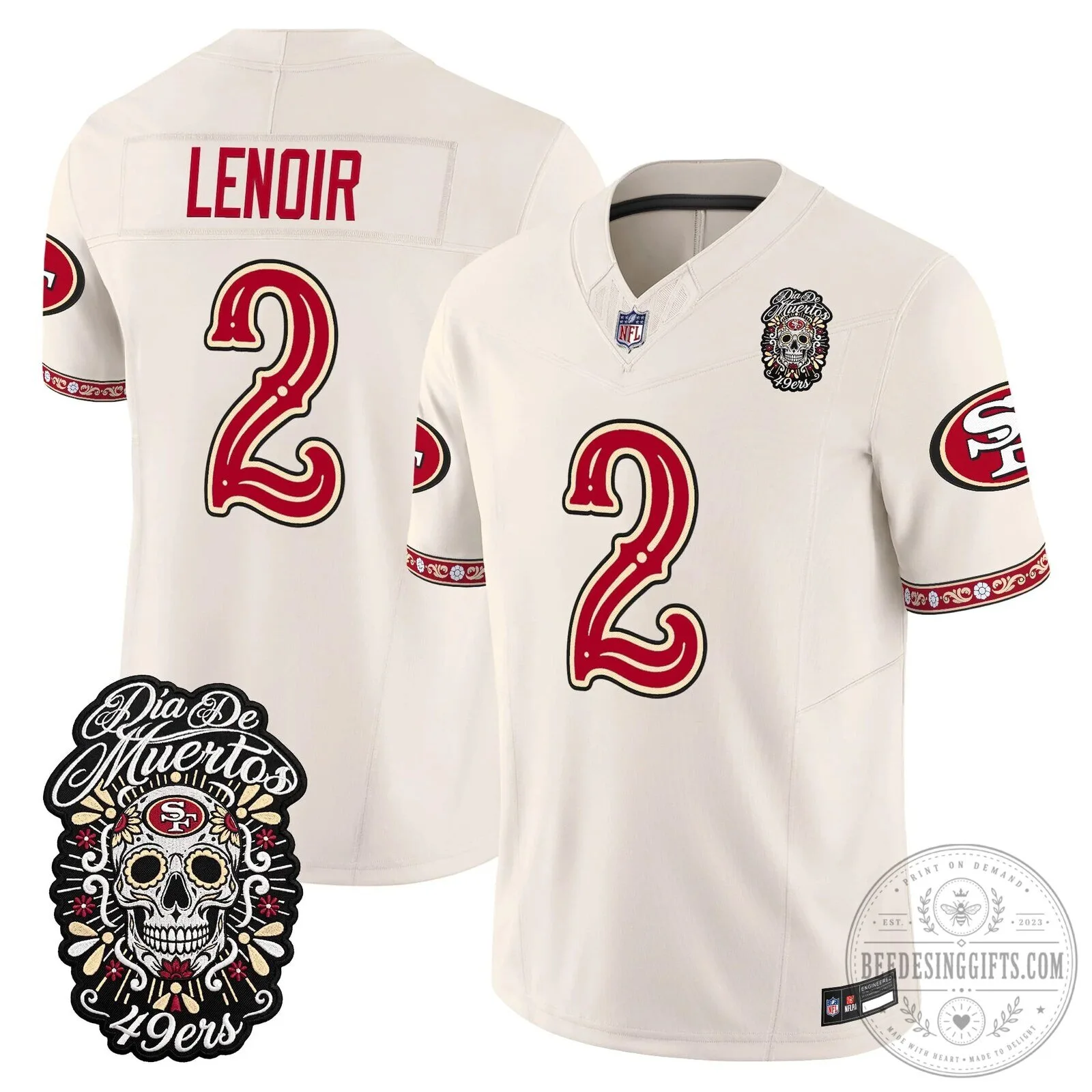 Dia de los Muertos Football Jersey for Fred Warner of the San Francisco 49ers 83 Dia de los Muertos Football Jersey for Fred Warner of the San Francisco 49ers