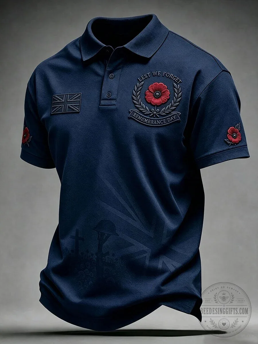 Lest We Forget Remembrance Day Poppy Emblem Polo Shirt 9 Lest We Forget Remembrance Day Poppy Emblem Polo Shirt