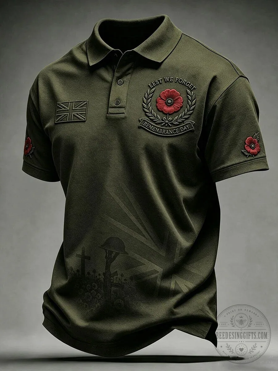 Lest We Forget Remembrance Day Poppy Emblem Polo Shirt 10 Lest We Forget Remembrance Day Poppy Emblem Polo Shirt