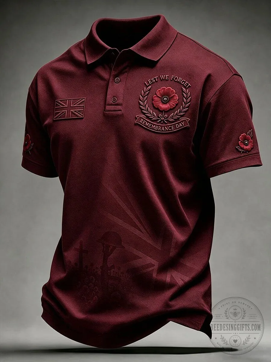 Lest We Forget Remembrance Day Poppy Emblem Polo Shirt 11 Lest We Forget Remembrance Day Poppy Emblem Polo Shirt