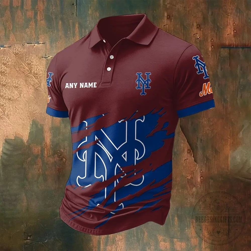 New York Mets Personalized Name Multi Color Polo Shirt for Men 10 New York Mets Personalized Name Multi Color Polo Shirt for Men