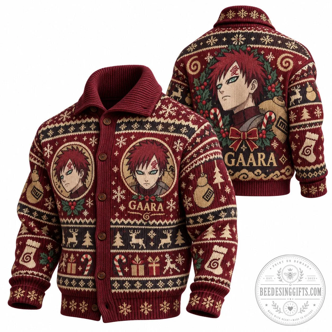 Naruto Gaara Christmas Holiday Anime Ugly Sweater Knitted Cardigan 5 Naruto Gaara Christmas Holiday Anime Ugly Sweater Knitted Cardigan